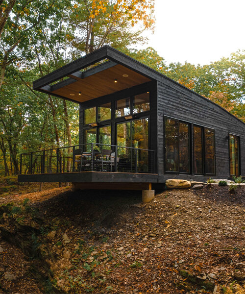 'cabana' is a cantilevered, modernist retreat perched on a forest cliff in rhinebeck, NY